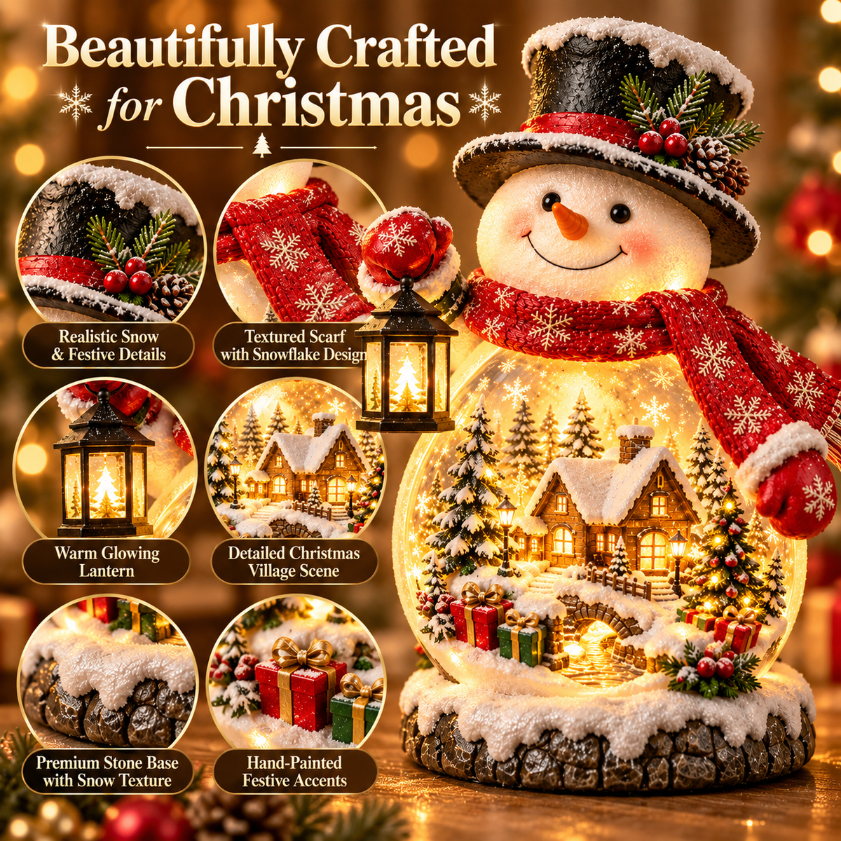 ✨ Christmas Village Snowman Glow – Lighted Holiday Tabletop Decor
