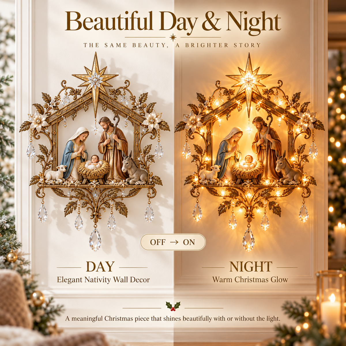 Bethlehem Nativity Glow day and night comparison
