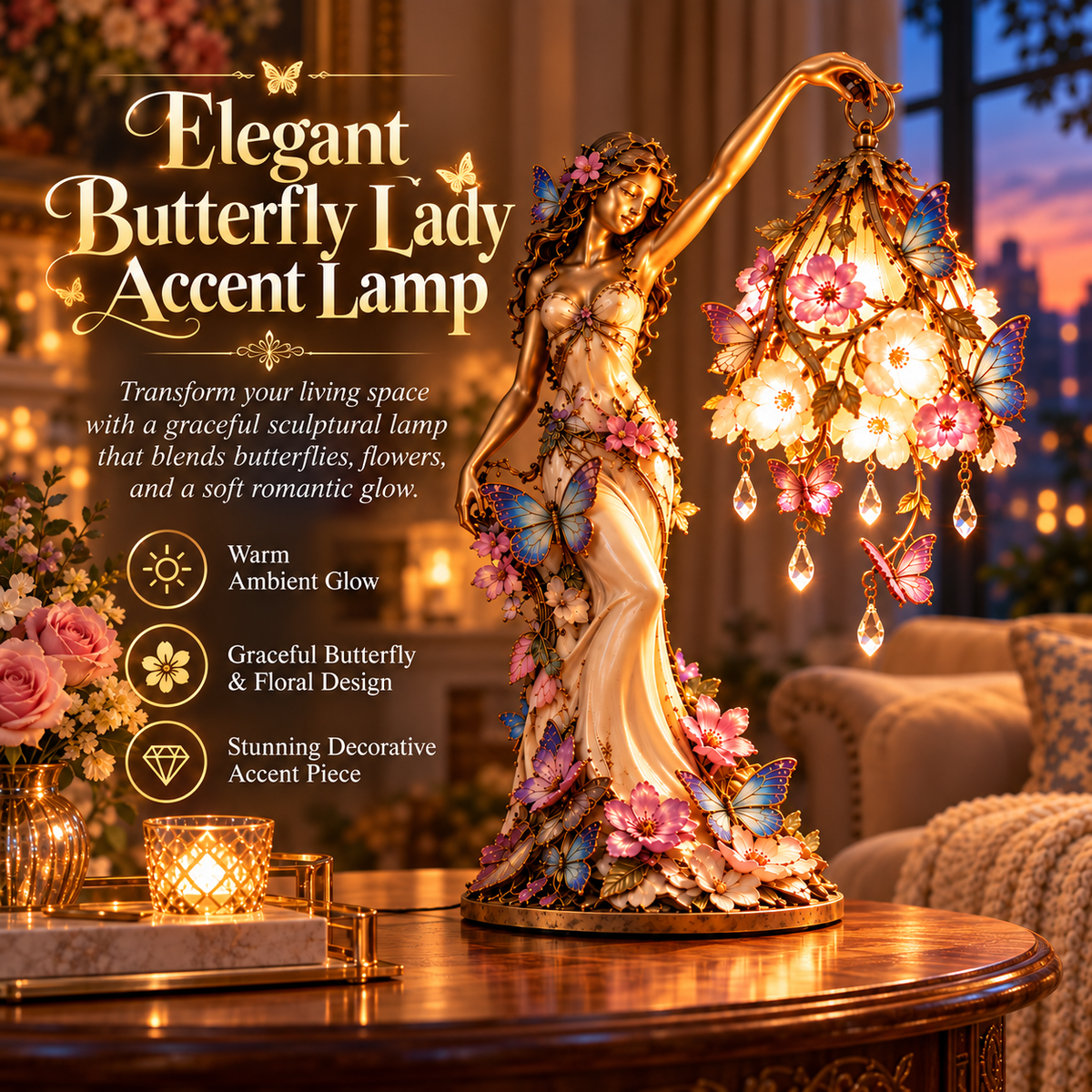 Elegant Butterfly Lady Accent Lamp