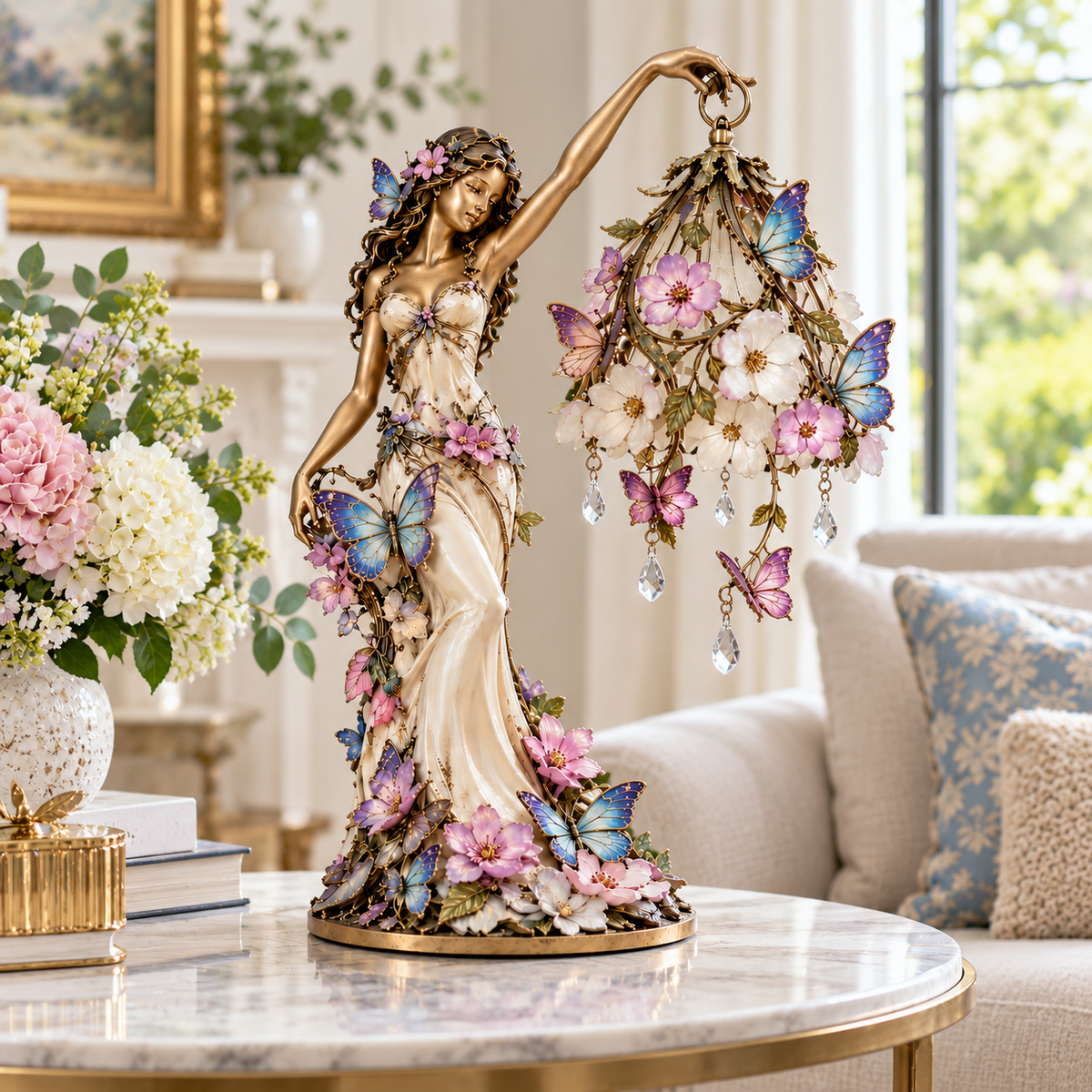 Butterfly Lady lamp unlit during daytime