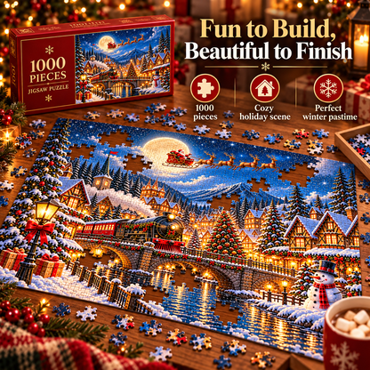 🎅 1000-Piece Christmas Village Puzzle – A Cozy Holiday Night to Build Together
