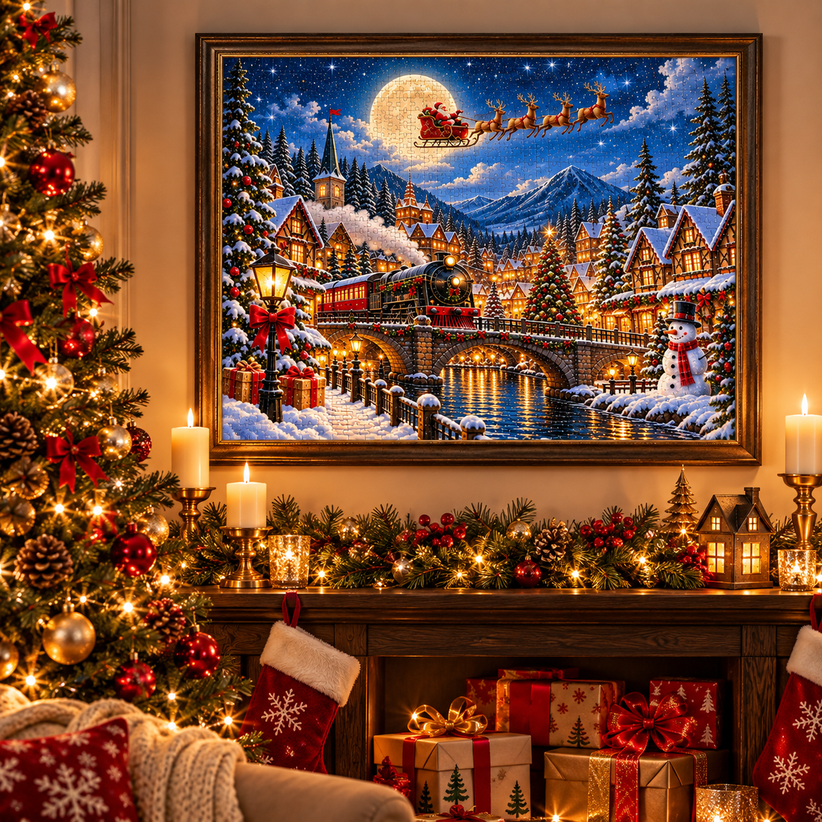 🎅 1000-Piece Christmas Village Puzzle – A Cozy Holiday Night to Build Together