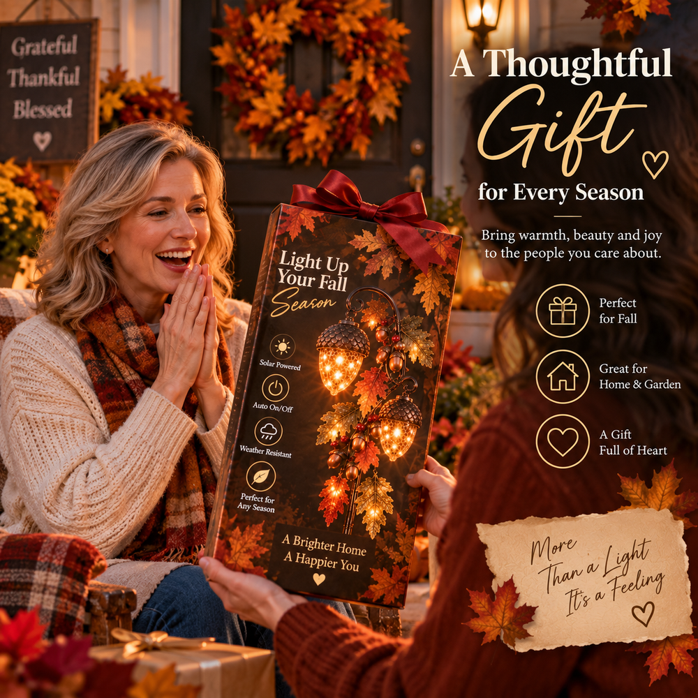 Autumn acorn garden light shown as a seasonal gift