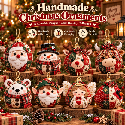 🎄 Cozy Patchwork Christmas Ornament Collection– Handmade Holiday Characters