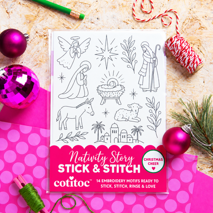🎄 Christmas Stick & Stitch Embroidery Pattern Pack – 70 Wash-Away Holiday Designs on 5 Sheets ✨