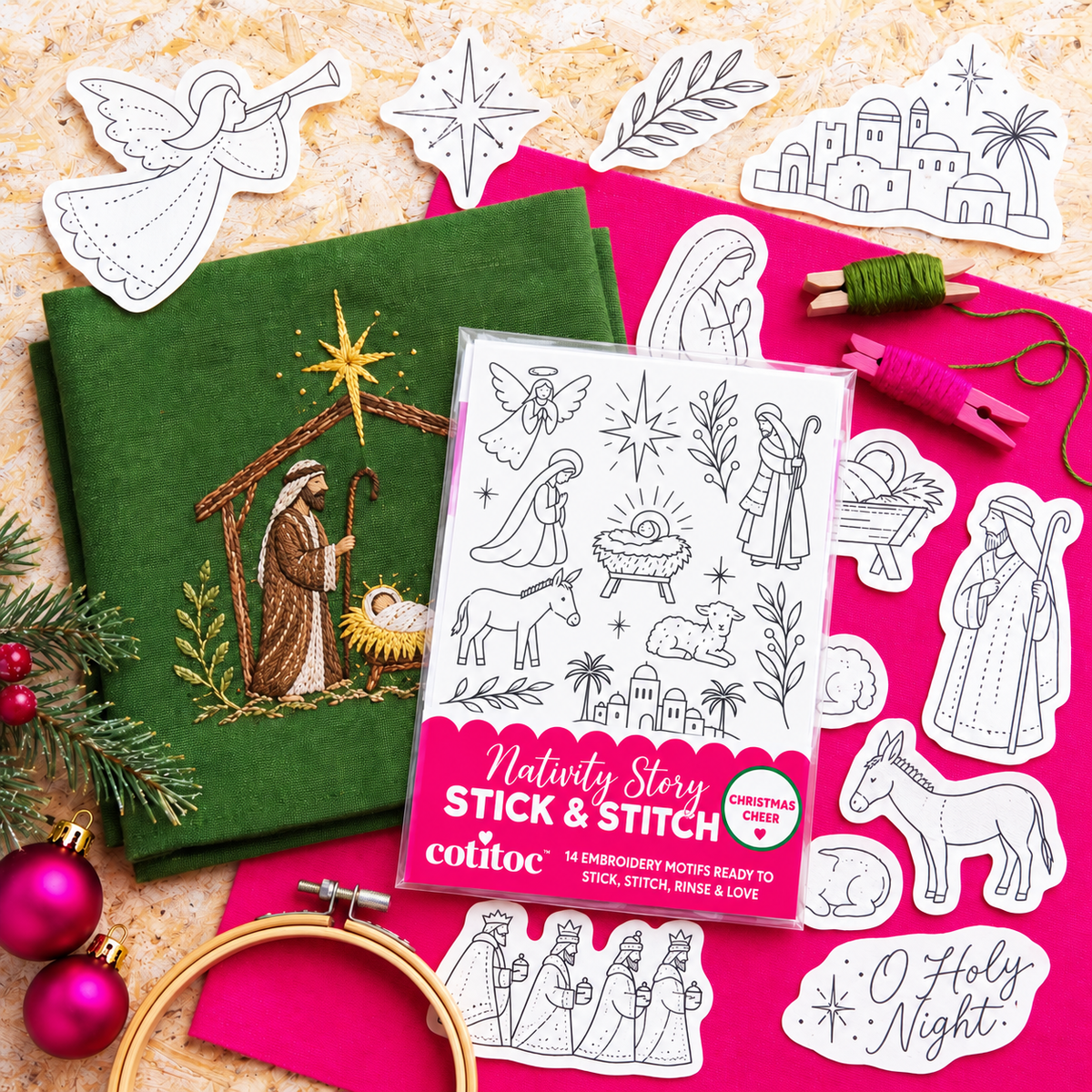🎄 Christmas Stick & Stitch Embroidery Pattern Pack – 70 Wash-Away Holiday Designs on 5 Sheets ✨