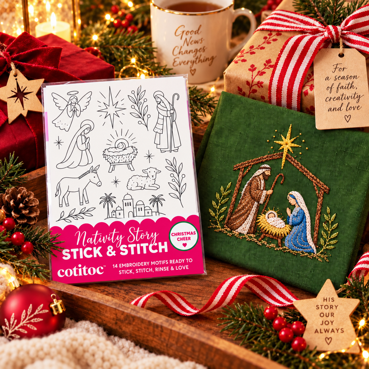 🎄 Christmas Stick & Stitch Embroidery Pattern Pack – 70 Wash-Away Holiday Designs on 5 Sheets ✨