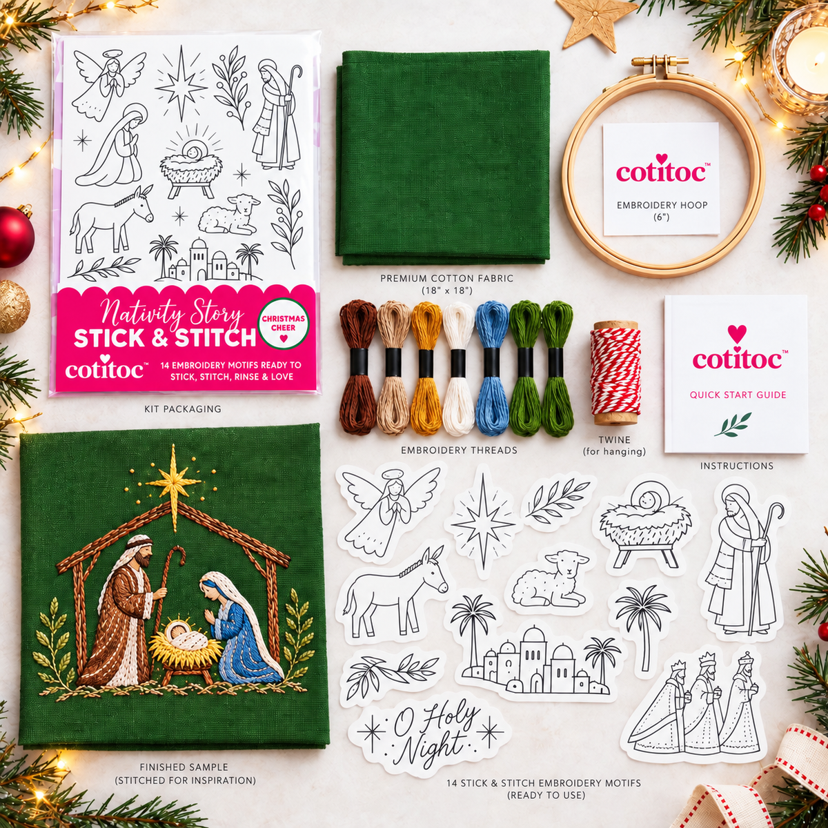 🎄 Christmas Stick & Stitch Embroidery Pattern Pack – 70 Wash-Away Holiday Designs on 5 Sheets ✨