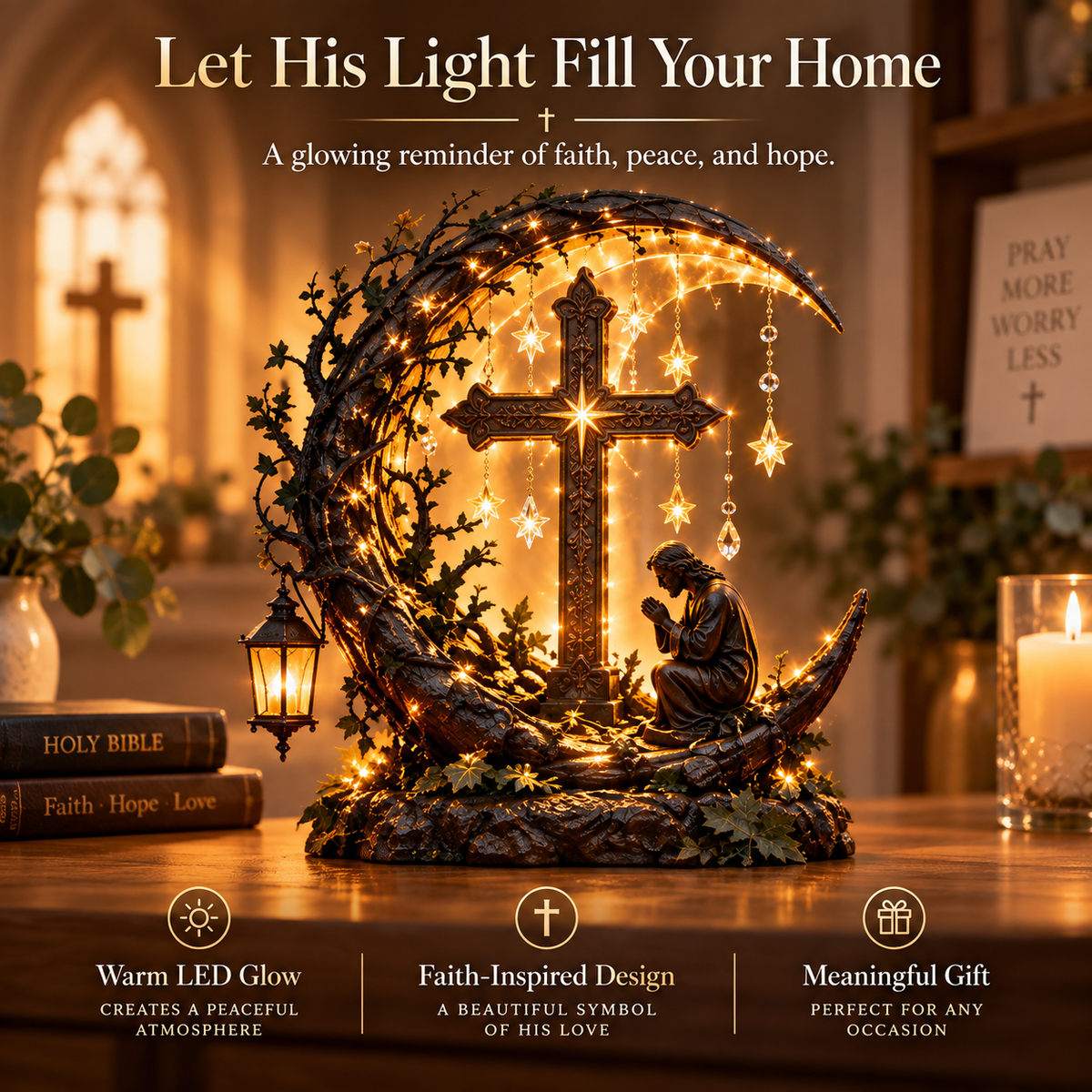 ✝️ Light of Faith™ Illuminated Cross Prayer Tabletop Decor