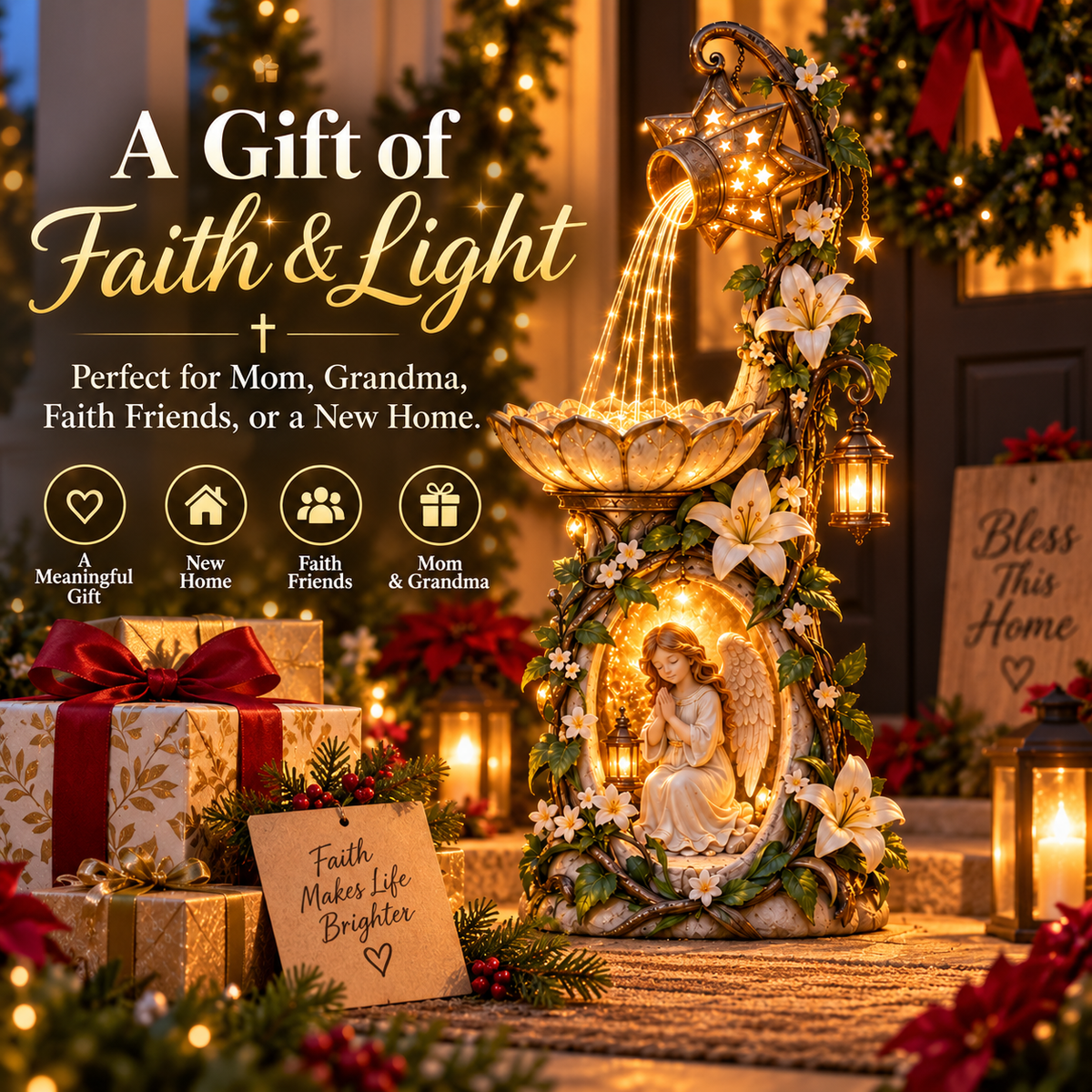 🔥 Last Day 49% OFF👼✨ Angel Starlight Garden Fountain™ – Faith-Inspired Lighted Outdoor Decor