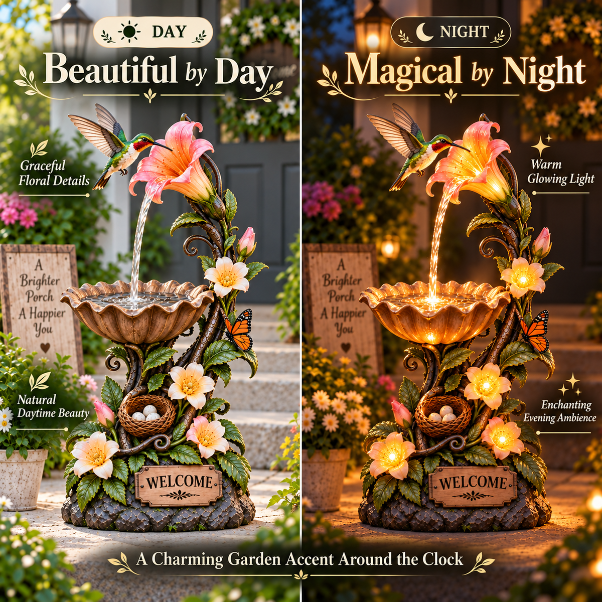 🔥 Last Day 49% OFF🐦✨ Hummingbird Nectar Fountain™ – Lighted Garden & Porch Decor