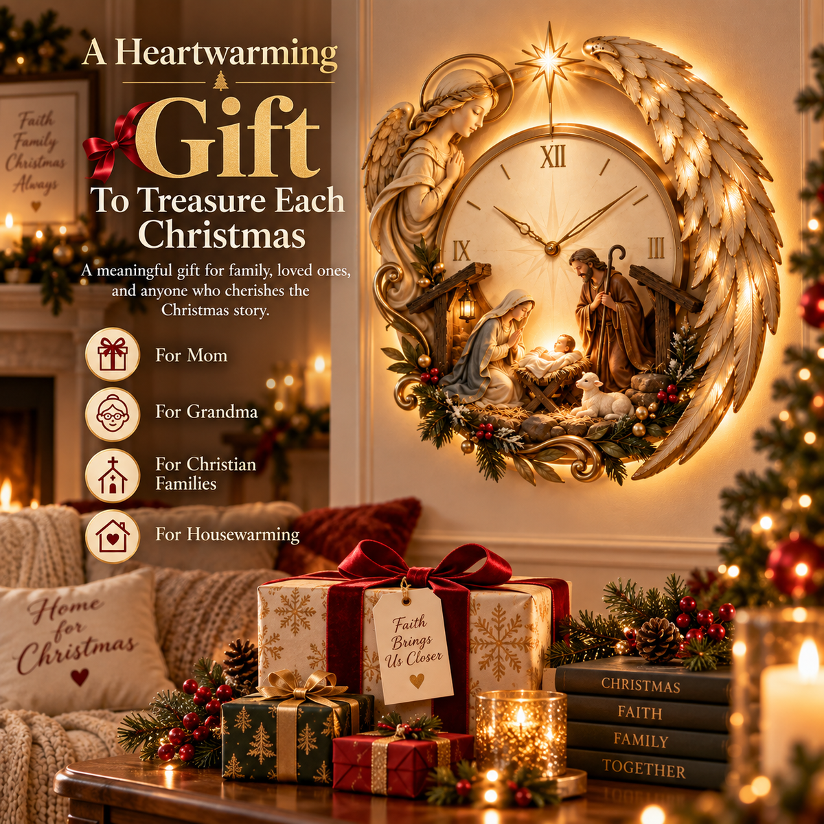 🎄⏰ LAST DAY 50% OFF ✨ Bethlehem Angel Nativity Glow Clock