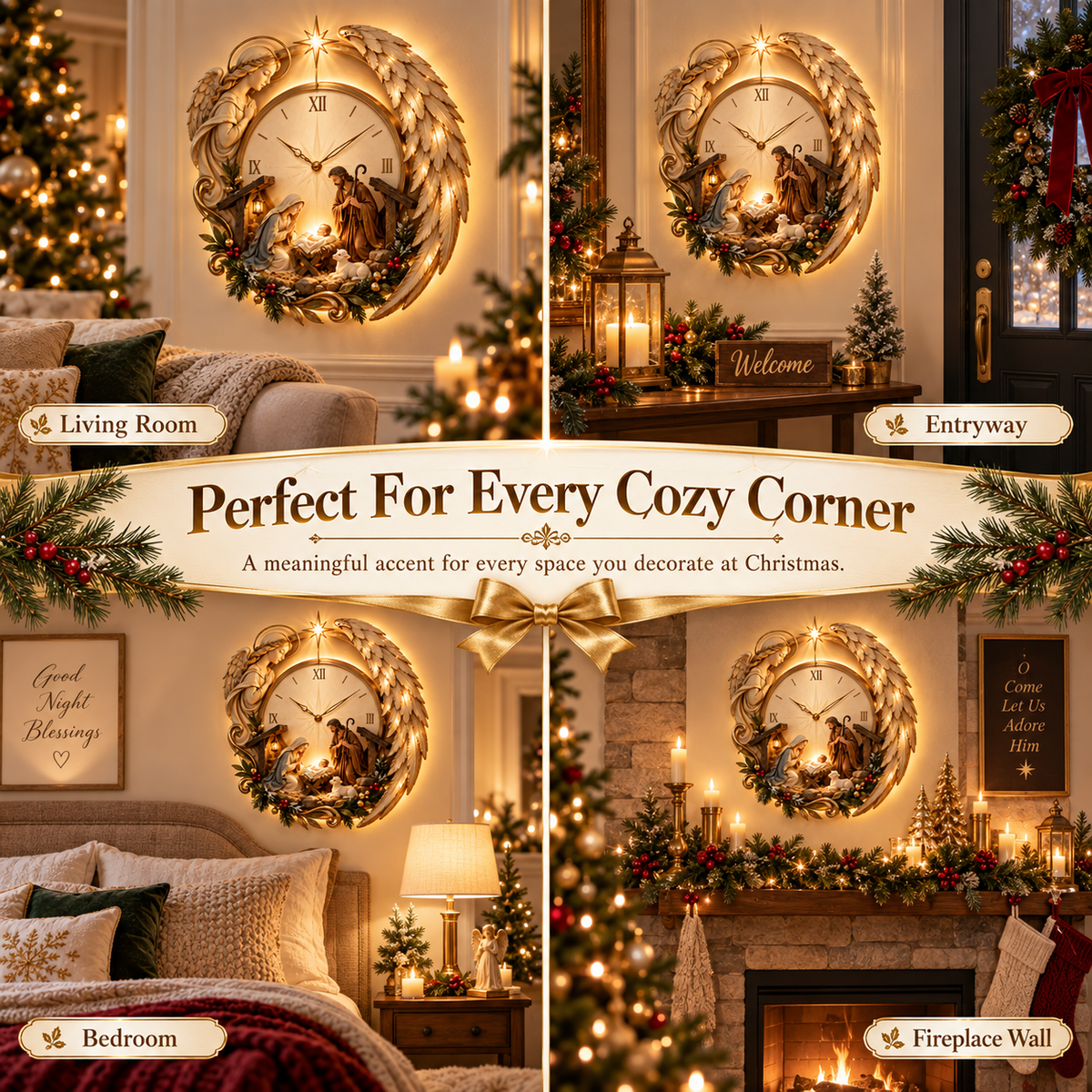 Bethlehem Angel Glow Clock in different rooms