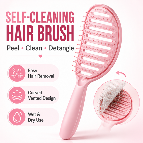 Cotitoc™Self-Cleaning Curved Vented Detangling Hair Brush