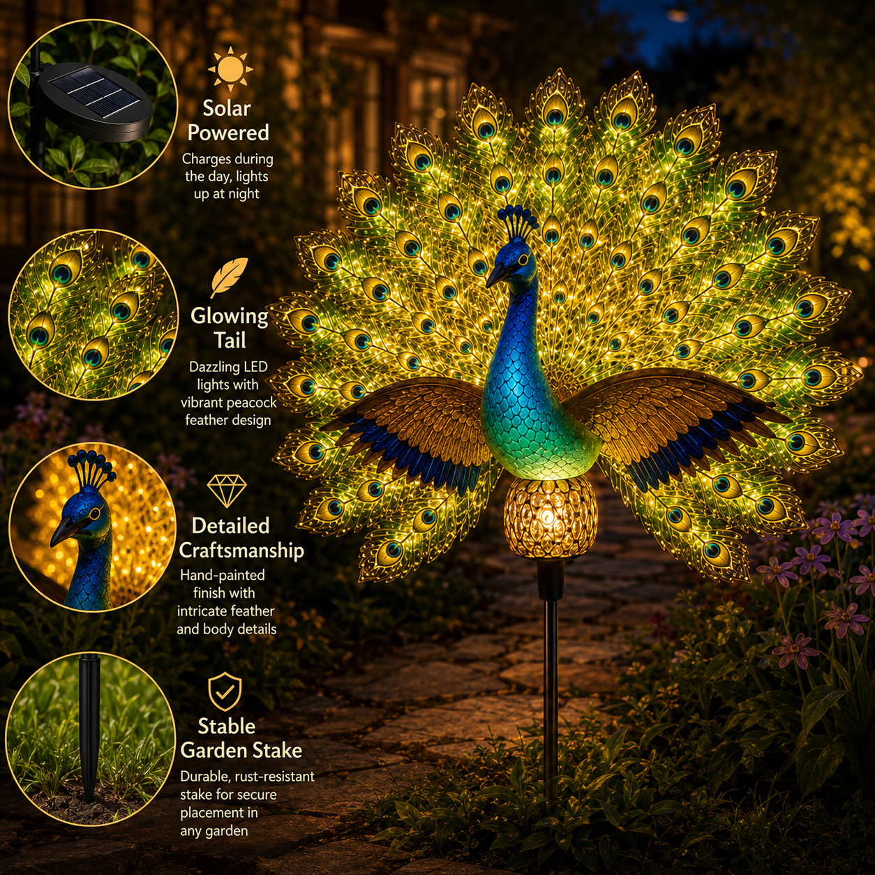Solar Peacock Garden Sculpture