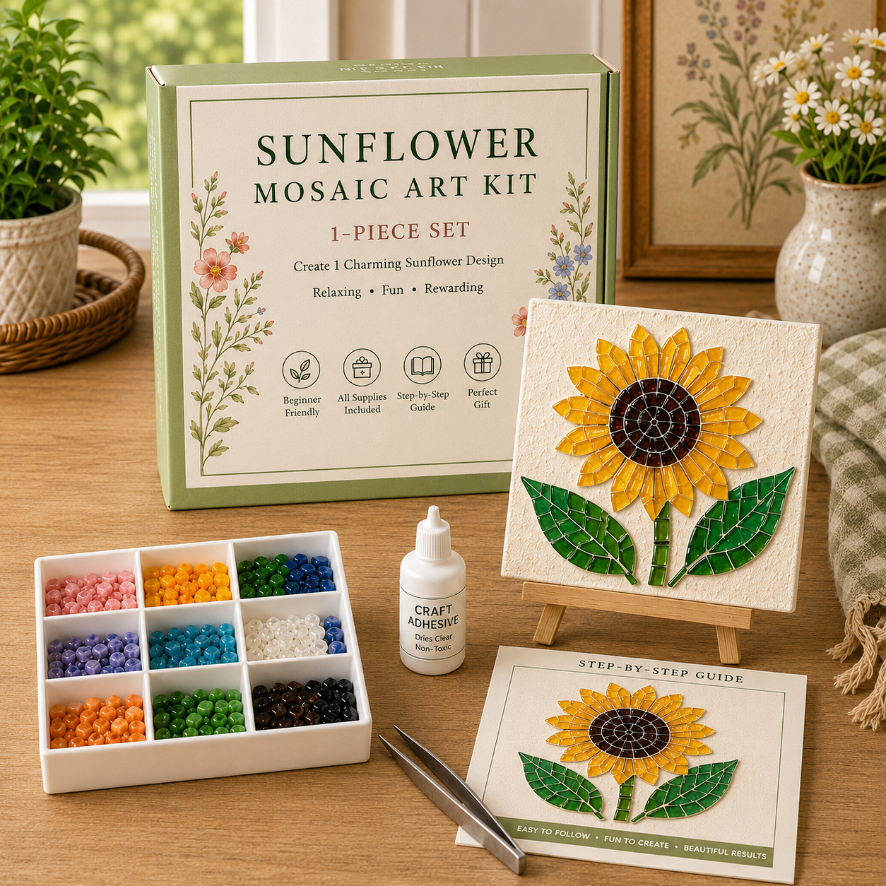🌊 Kit d'Art Mosaïque en Verre Poli DIY – Créez de Magnifiques Œuvres d'Art Inspirées de l'Océan avec des Morceaux de Verre Colorés, Décoration Cotière et Cadeau Créatif Fait Main