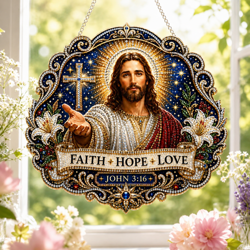✝️💐 Cross, Flowers & Dove Diamond Art Hanging Ornament Kit – A Relaxing DIY Craft Filled with Faith & Peace ✨🙏