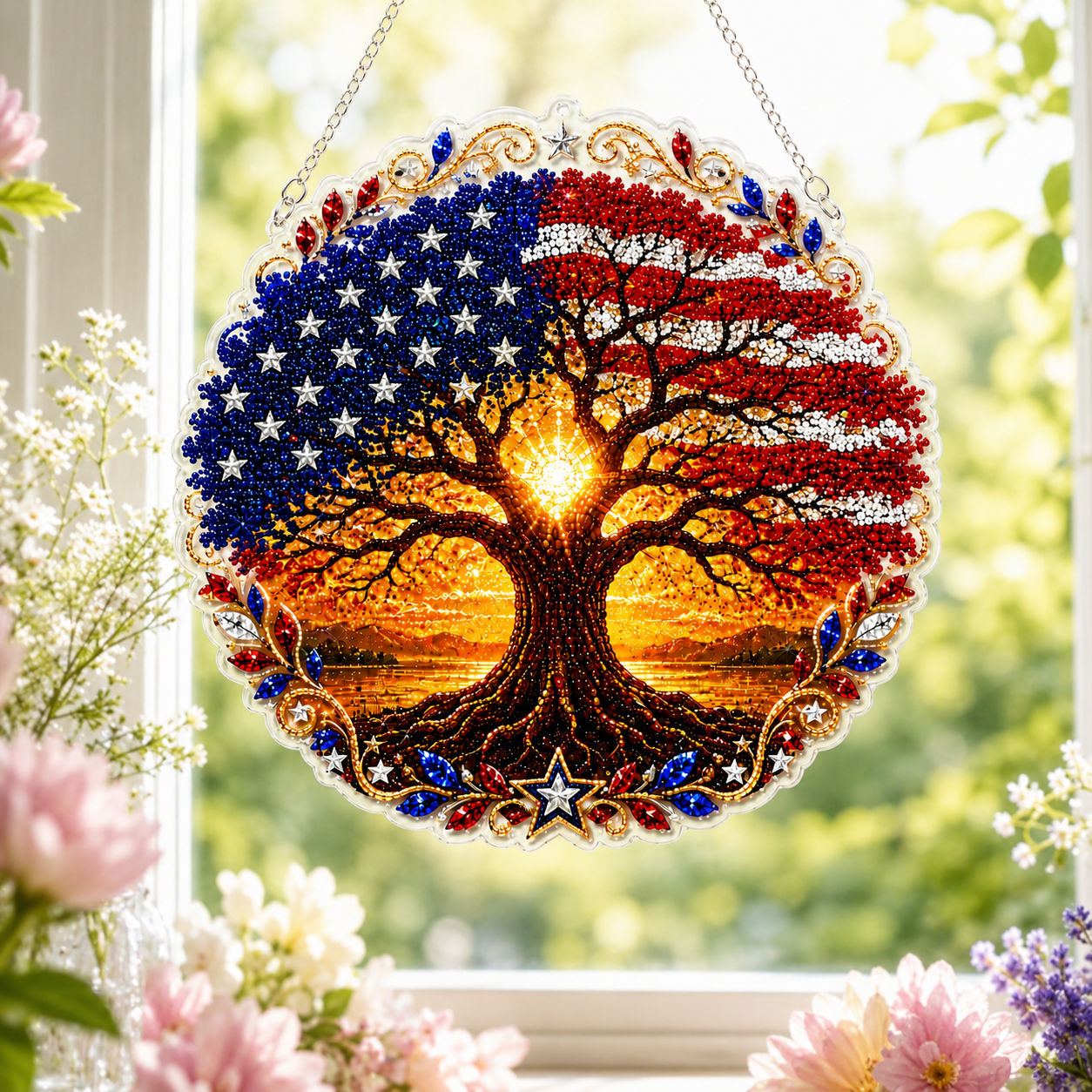 ✝️💐 Cross, Flowers & Dove Diamond Art Hanging Ornament Kit – A Relaxing DIY Craft Filled with Faith & Peace ✨🙏