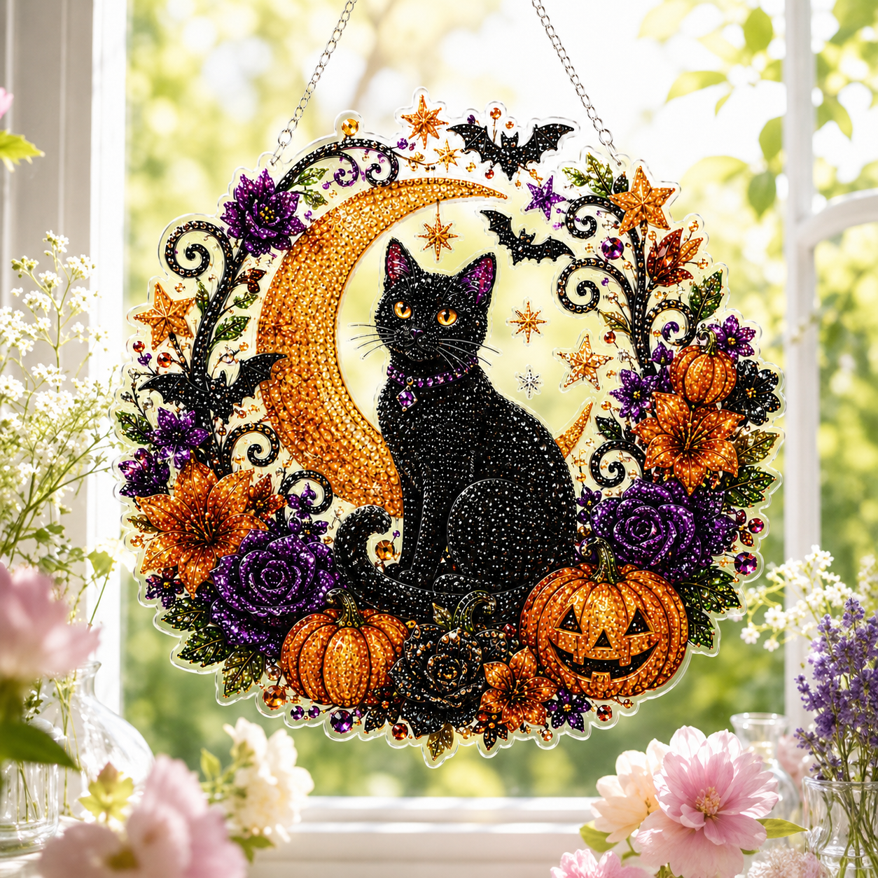 ✝️💐 Cross, Flowers & Dove Diamond Art Hanging Ornament Kit – A Relaxing DIY Craft Filled with Faith & Peace ✨🙏