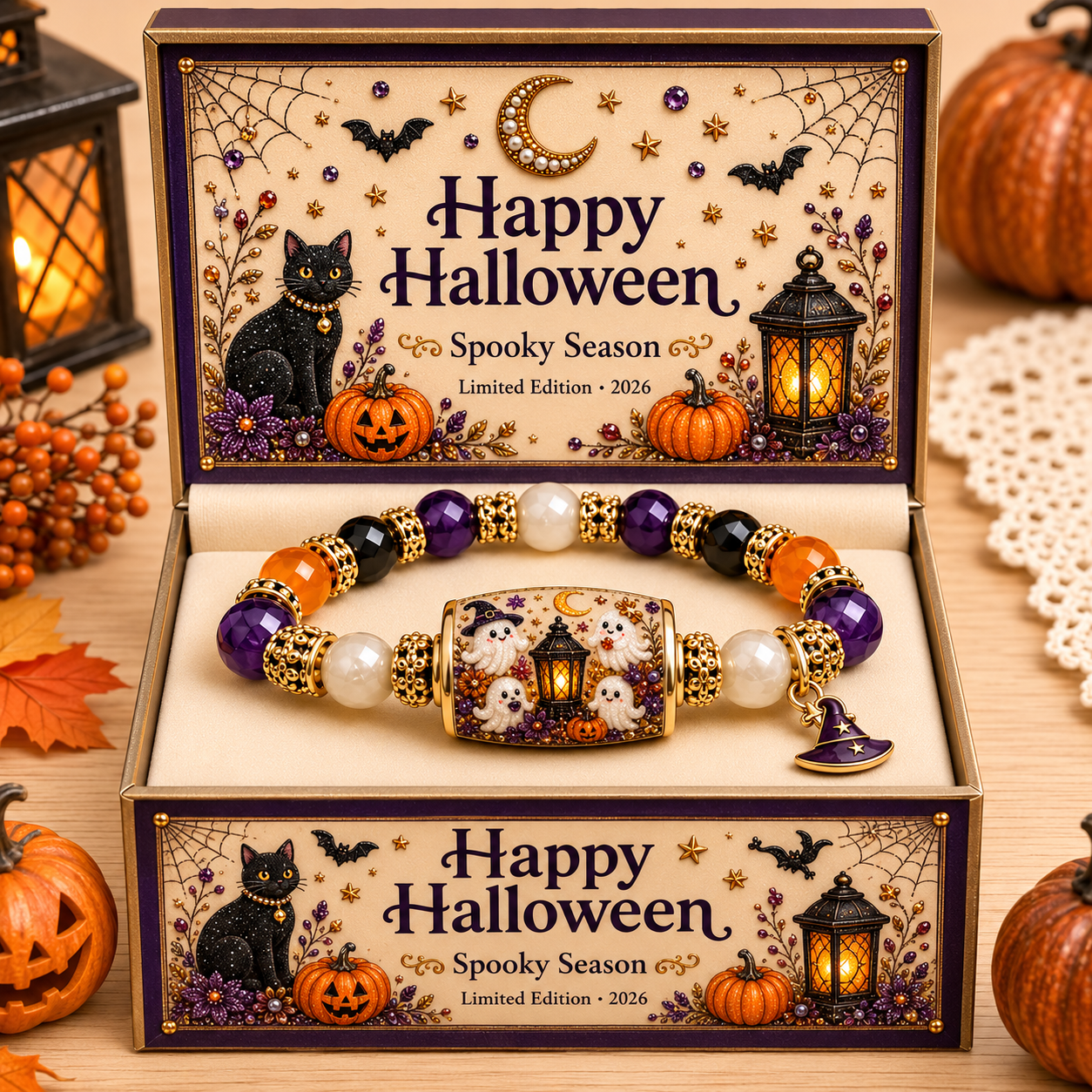 🔥GRANDE PROMO 50% DE RÉDUCTION👻Coffret Cadeau Bracelet Perlé Citrouille Chat Noir Halloween Édition Limitée 2026🎁