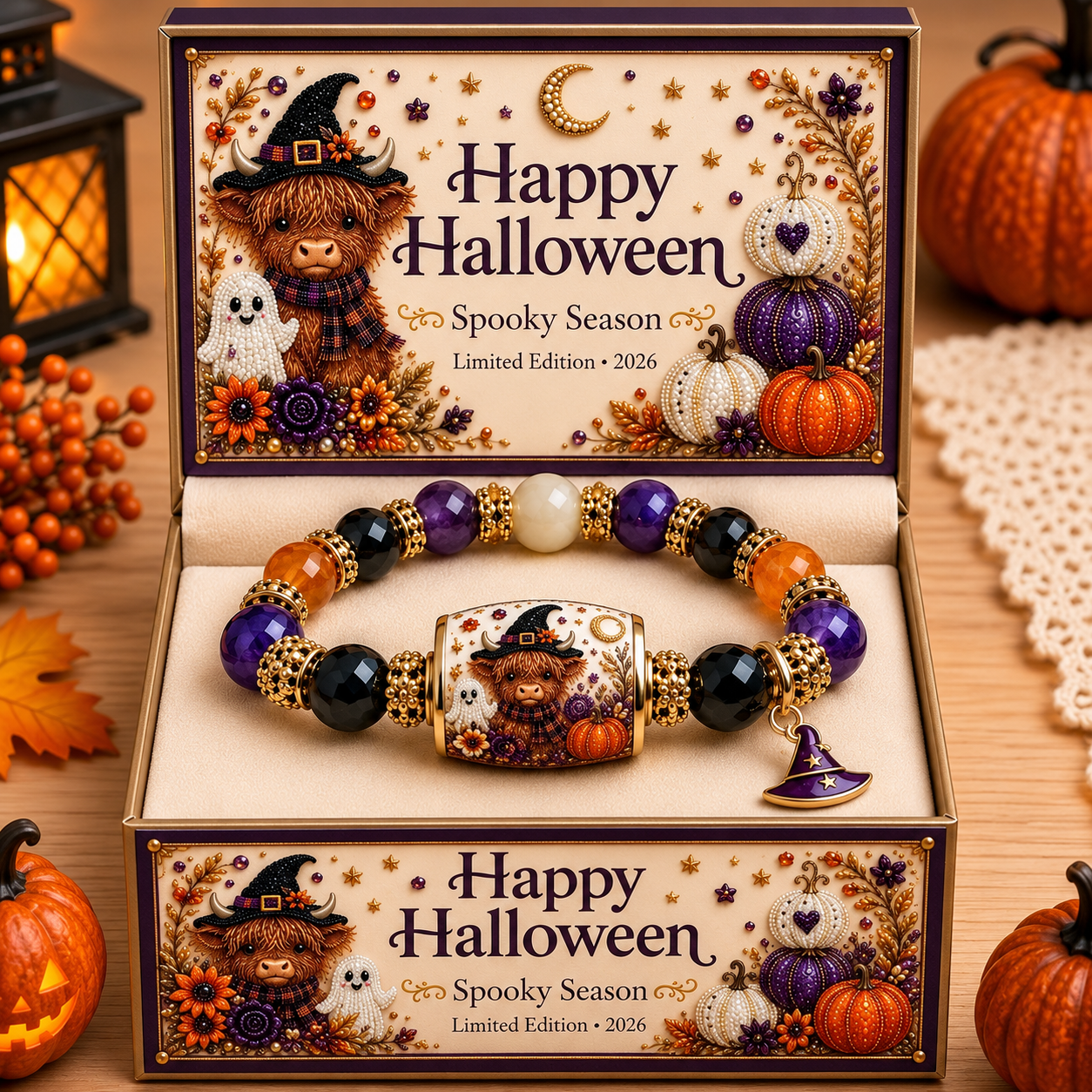 🔥GRANDE PROMO 50% DE RÉDUCTION👻Coffret Cadeau Bracelet Perlé Citrouille Chat Noir Halloween Édition Limitée 2026🎁