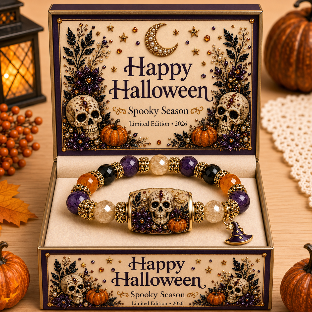 🔥GRANDE PROMO 50% DE RÉDUCTION👻Coffret Cadeau Bracelet Perlé Citrouille Chat Noir Halloween Édition Limitée 2026🎁