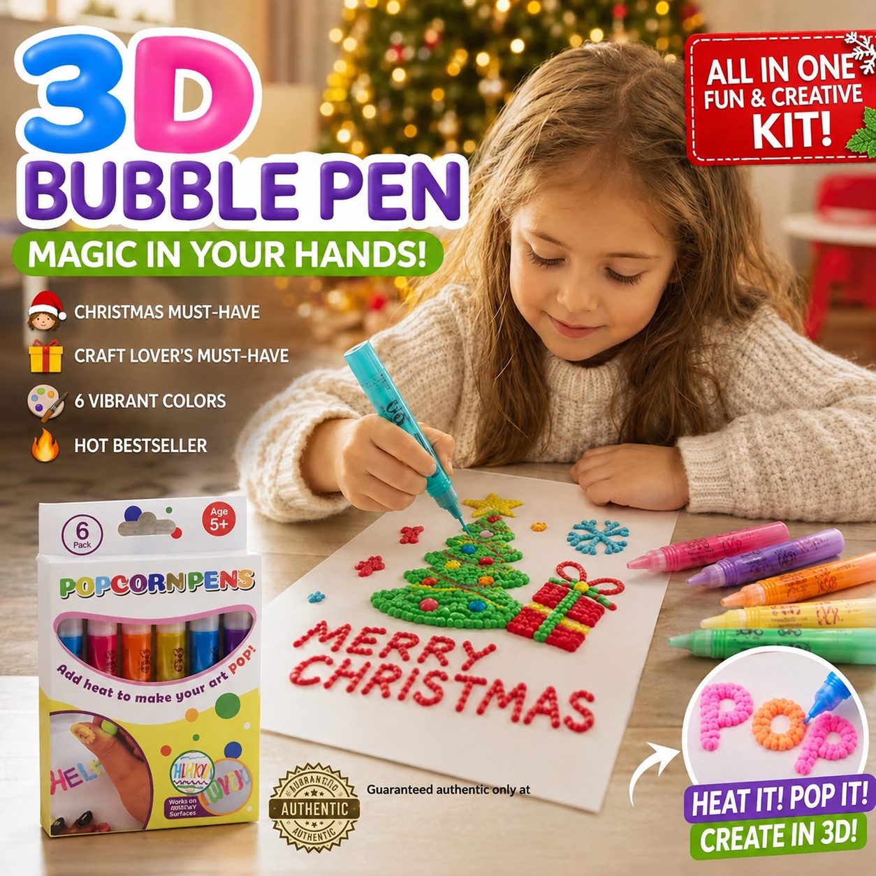 🎁🔮Magic Pen – Draw 3D with one stroke!🎄 DIY Bubble Popcorn Drawing Pens& Buy 3 Pay 2 🔥