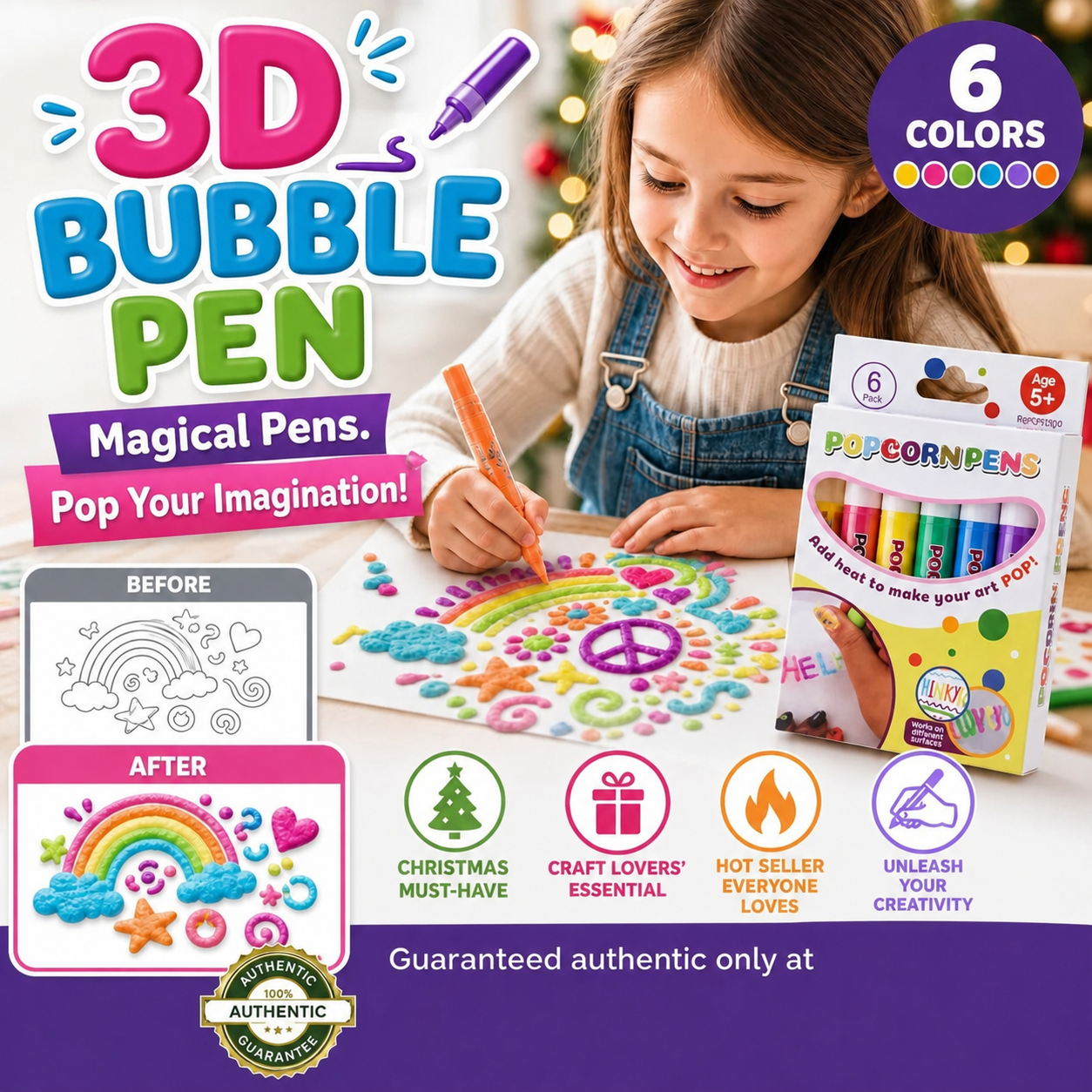 🎁🔮Magic Pen – Draw 3D with one stroke!🎄 DIY Bubble Popcorn Drawing Pens& Buy 3 Pay 2 🔥
