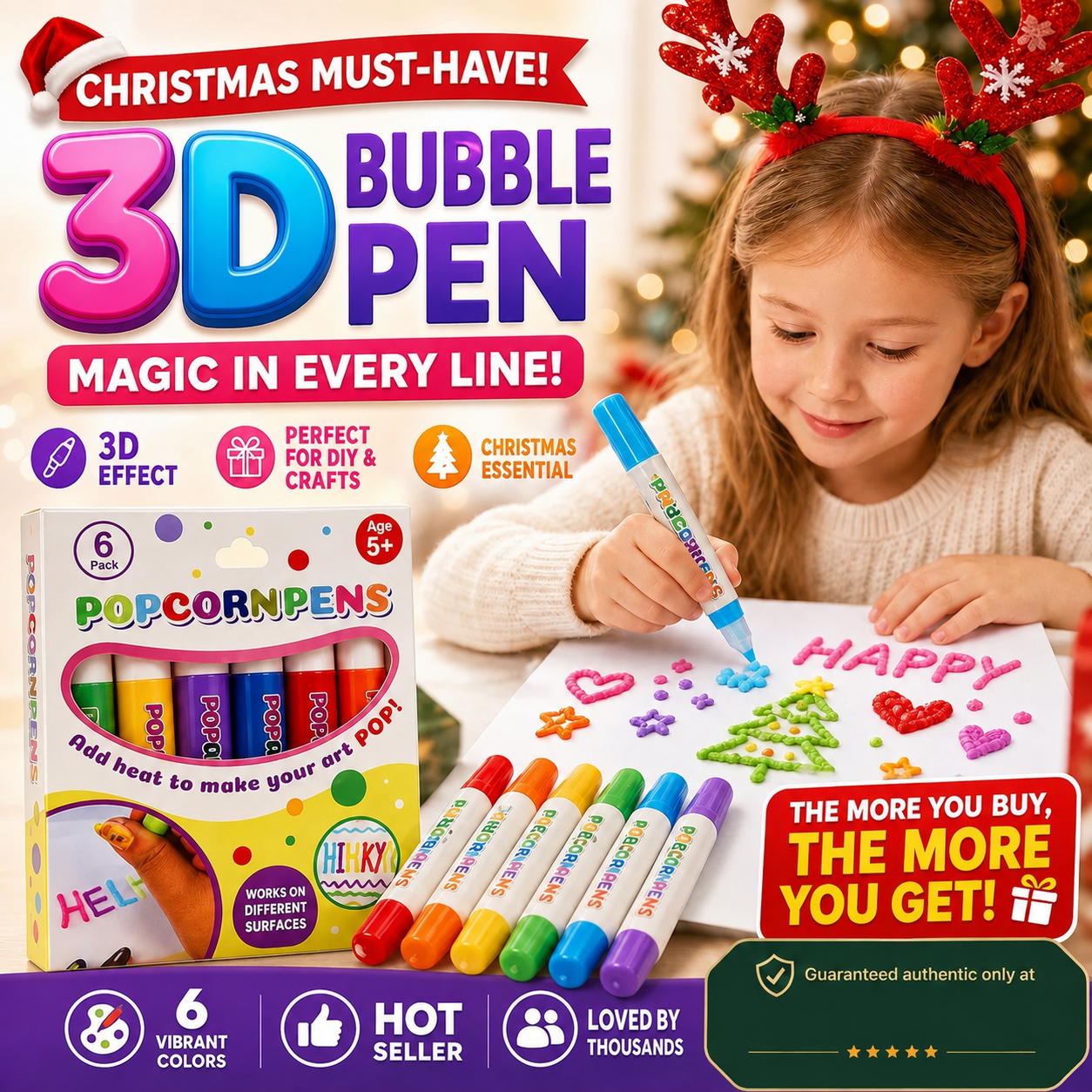 🎁🔮Magic Pen – Draw 3D with one stroke!🎄 DIY Bubble Popcorn Drawing Pens& Buy 3 Pay 2 🔥