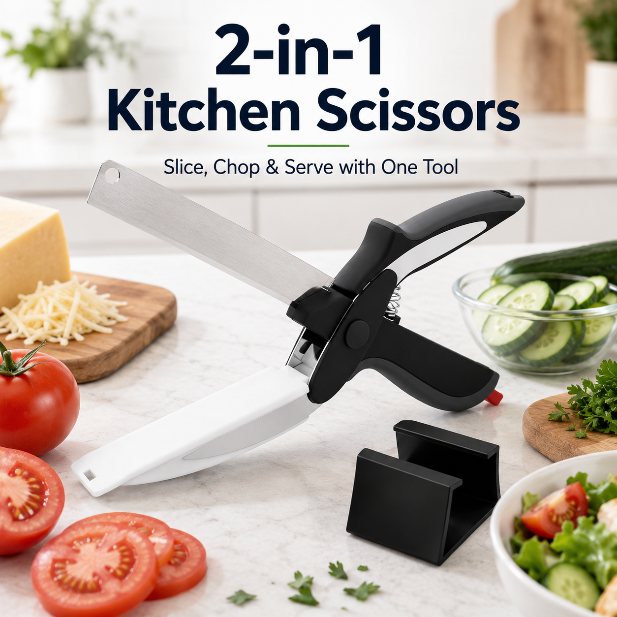 2 in 1 Stainless Steel Kitchen Food Scissors with Holder