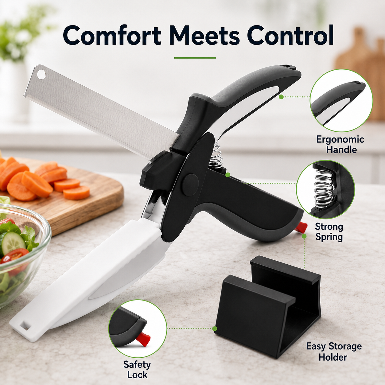 2 in 1 Stainless Steel Kitchen Food Scissors with Holder