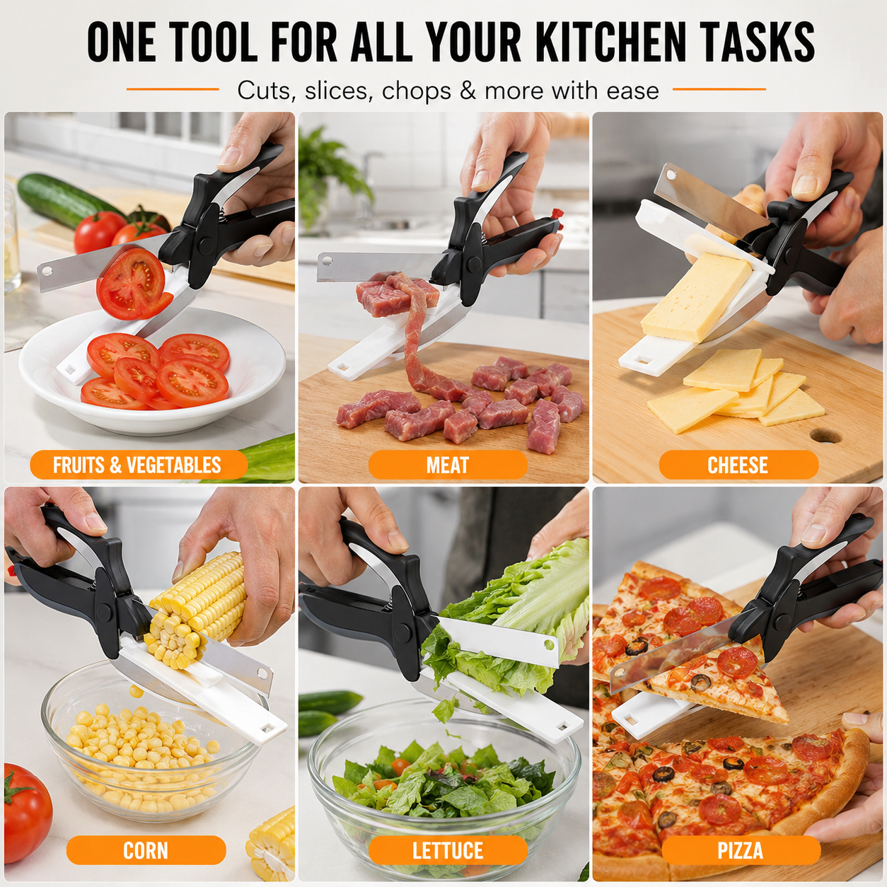 2 in 1 Stainless Steel Kitchen Food Scissors with Holder