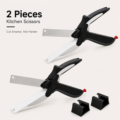 2 in 1 Stainless Steel Kitchen Food Scissors with Holder