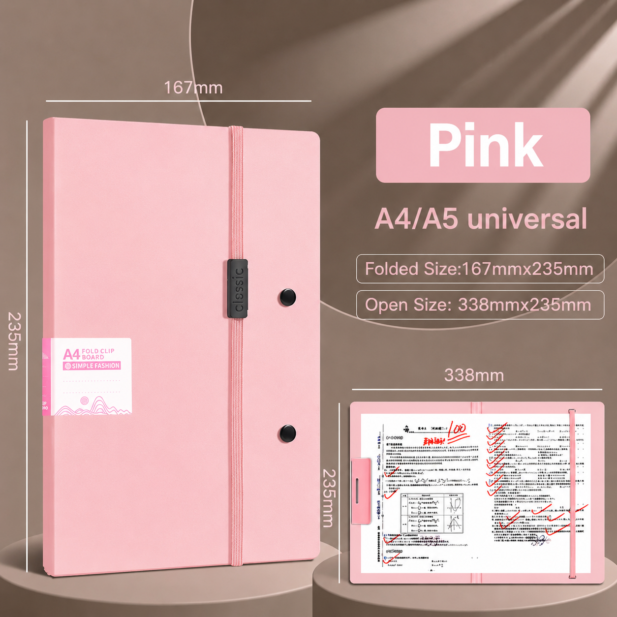A4/A5 Foldable Clipboard Portfolio – Portable Writing Board with Strong Clip & Elastic Strap