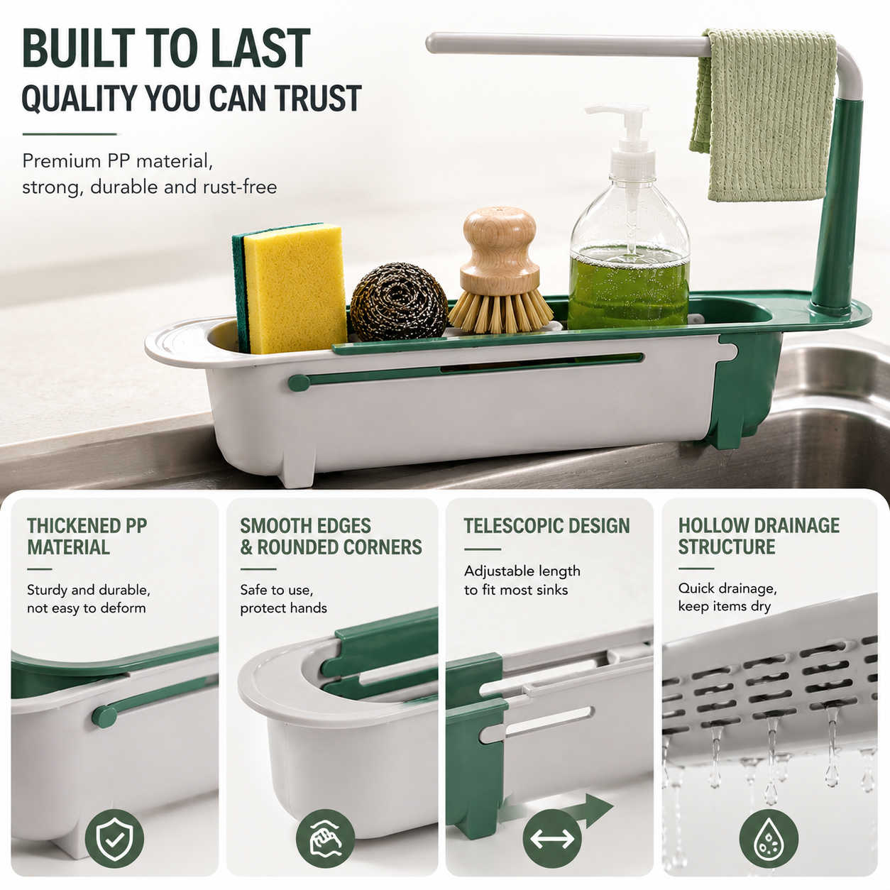 🔥LAST DAY 50% OFF - ✨ Adjustable Telescopic Sink Organizer – Drain, Dry & Declutter