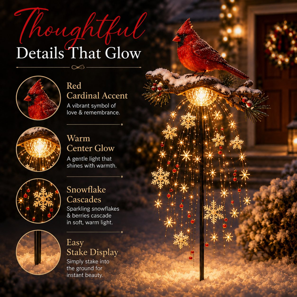 ❤️ Cardinal Memory Fountain – Lighted Christmas Remembrance Garden Decor