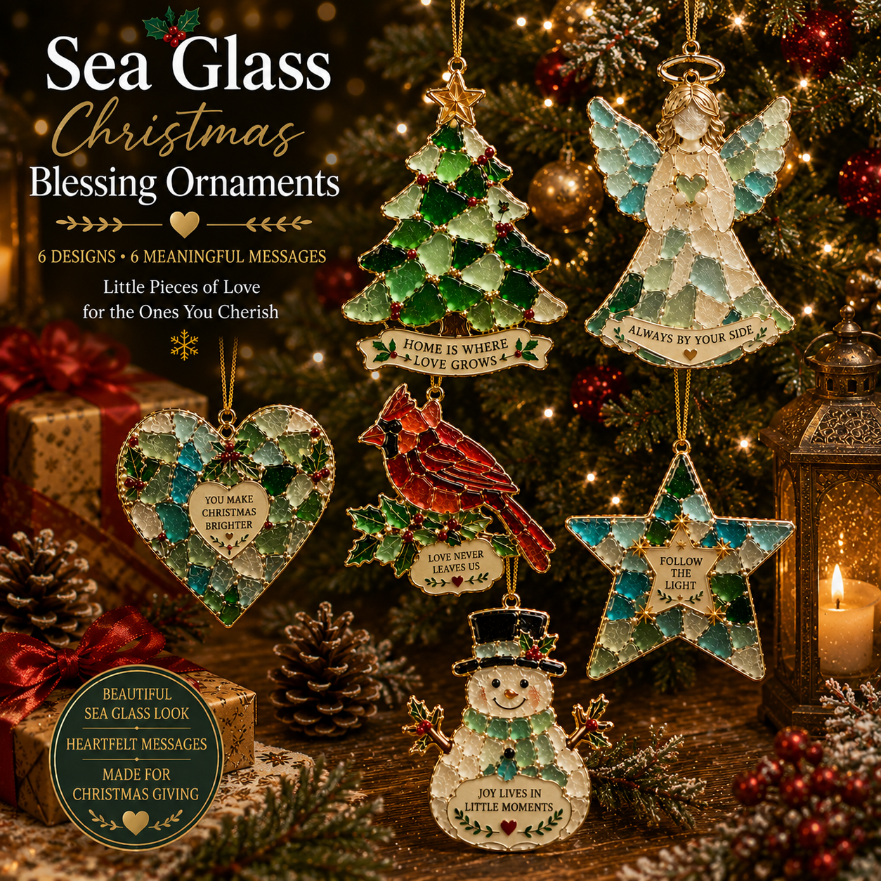 🔥LAST DAY 50% OFF 🎄 Sea Glass Christmas Blessing Ornaments