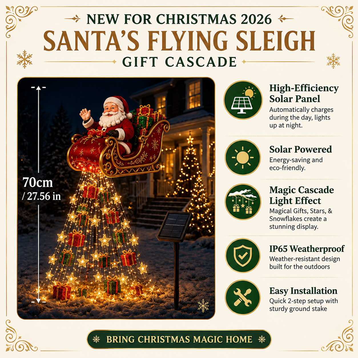 🎄🎅✨ 2026 New Santa’s Flying Sleigh Gift Cascade – Solar Christmas Garden Light
