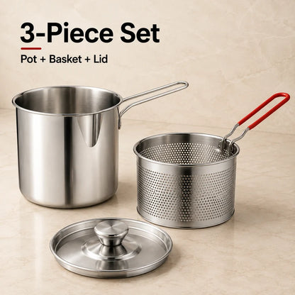 🔥2026🍟 Personal Mini Deep Fryer Set – Stainless Steel Pot with Lift-Out Draining Basket & Food Tongs