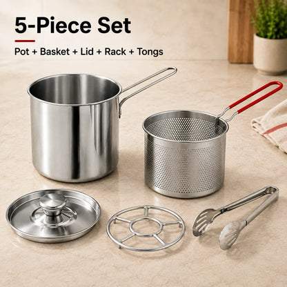 🔥2026🍟 Personal Mini Deep Fryer Set – Stainless Steel Pot with Lift-Out Draining Basket & Food Tongs