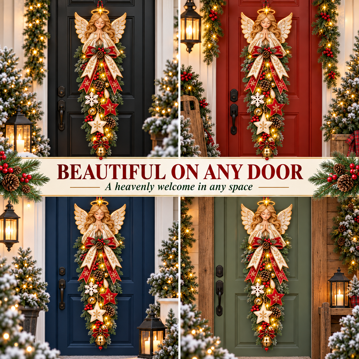 🔥Last Day 49% OFF✨👼 Lighted Angel Christmas Door Swag – A Heavenly Holiday Welcome