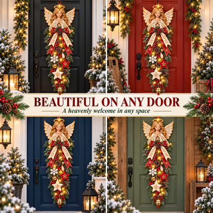🔥Last Day 49% OFF✨👼 Lighted Angel Christmas Door Swag – A Heavenly Holiday Welcome