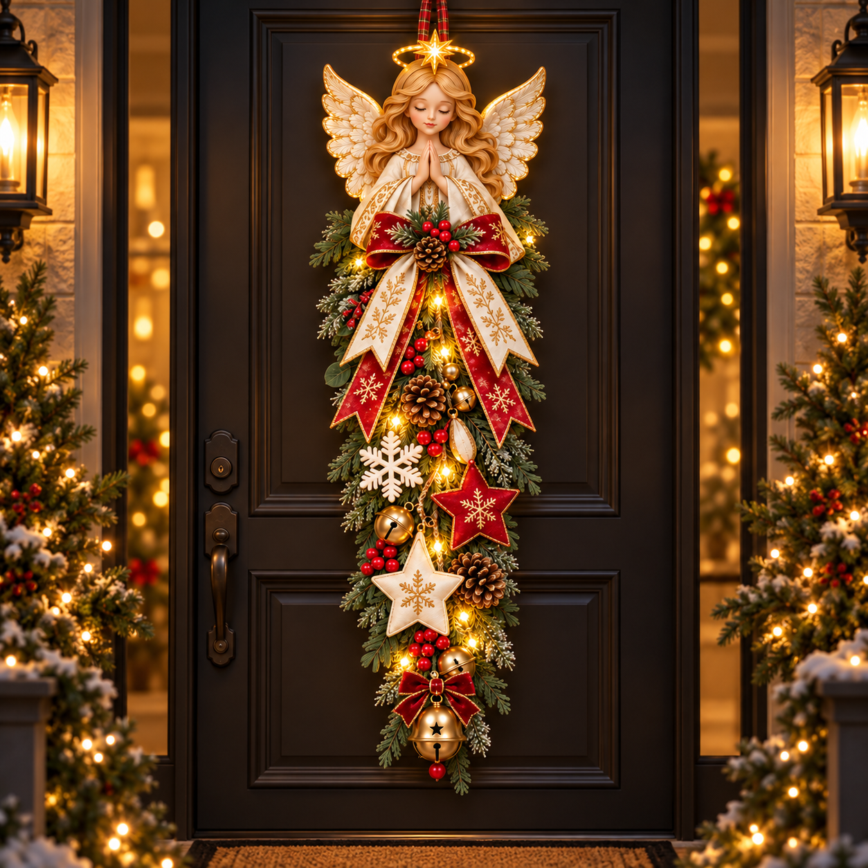 🔥Last Day 49% OFF✨👼 Lighted Angel Christmas Door Swag – A Heavenly Holiday Welcome