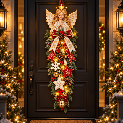 🔥Last Day 49% OFF✨👼 Lighted Angel Christmas Door Swag – A Heavenly Holiday Welcome