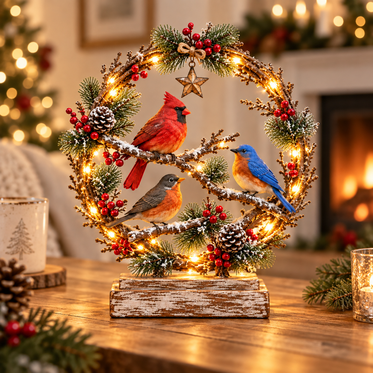 🐦Christmas Bird Family™ – Lighted Holiday Tabletop Keepsake