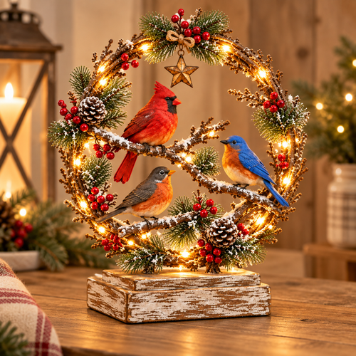 🐦Christmas Bird Family™ – Lighted Holiday Tabletop Keepsake