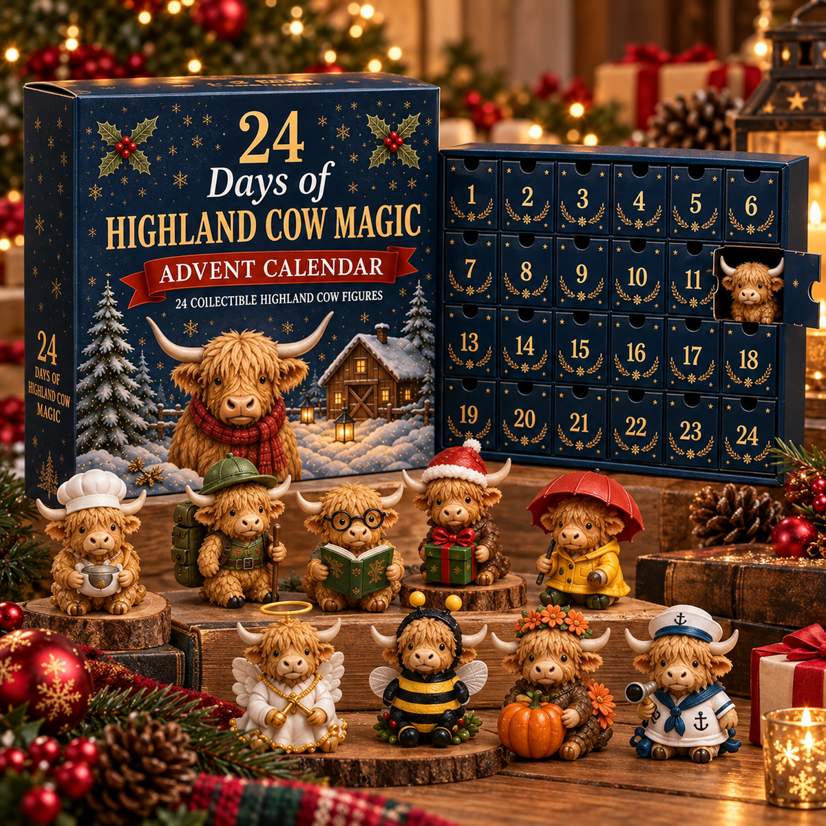 🐮 24 Days of Highland Cow Magic Advent Calendar – 24 Collectible Christmas Cow Surprises