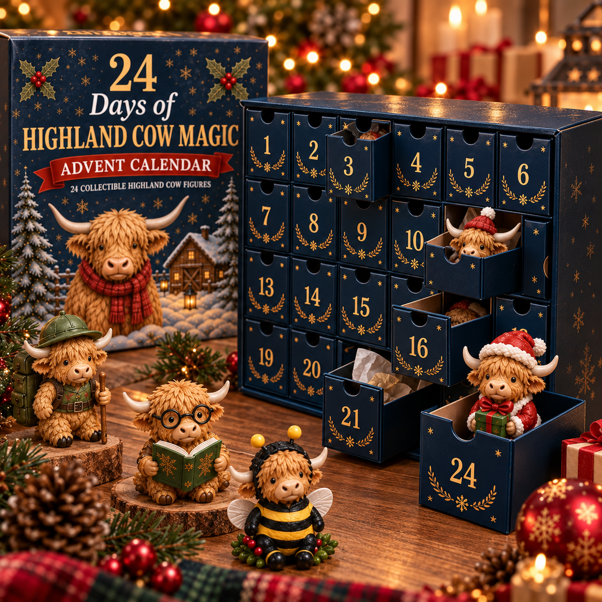 🐮 24 Days of Highland Cow Magic Advent Calendar – 24 Collectible Christmas Cow Surprises