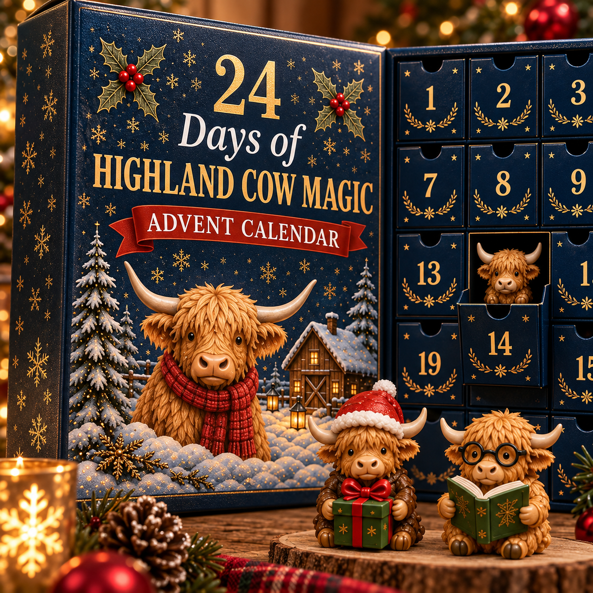 🐮 24 Days of Highland Cow Magic Advent Calendar – 24 Collectible Christmas Cow Surprises