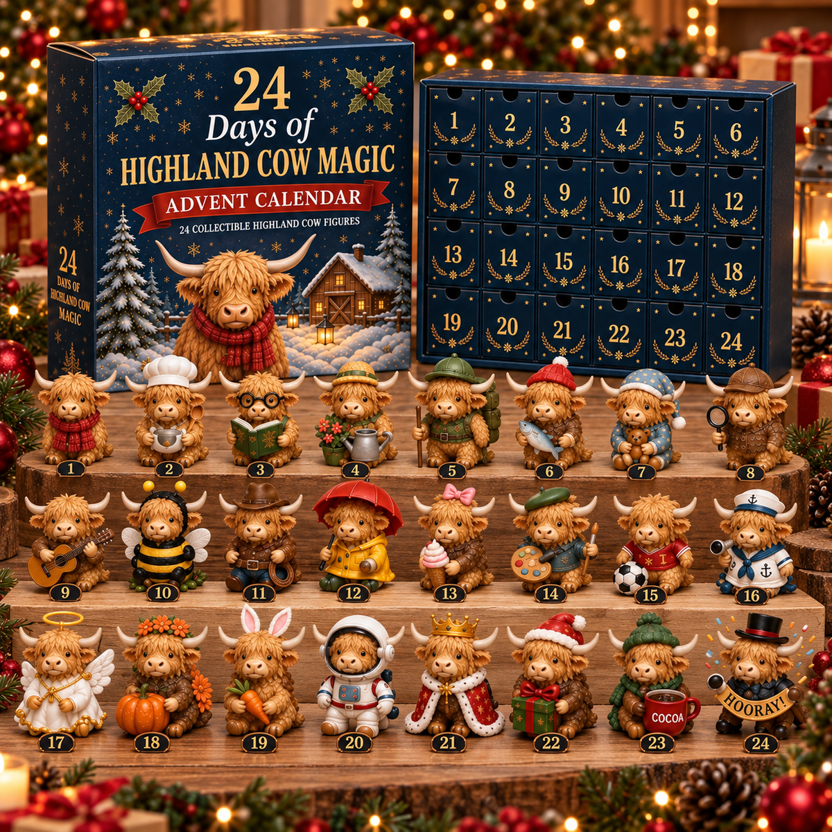 🐮 24 Days of Highland Cow Magic Advent Calendar – 24 Collectible Christmas Cow Surprises